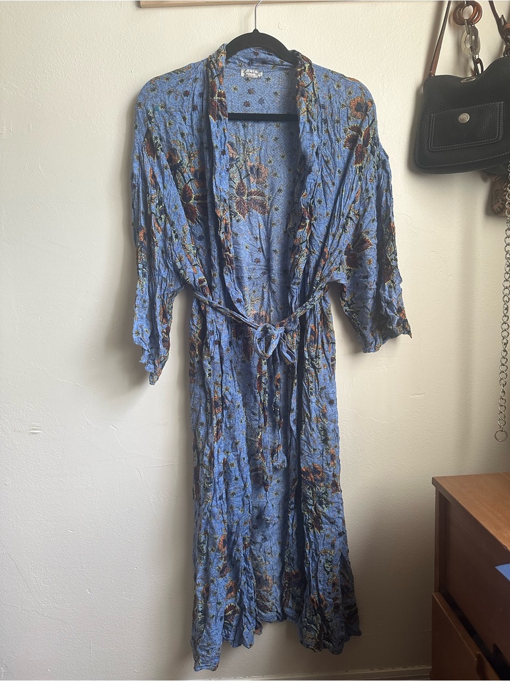 Free People Dusty Blue Floral Kimono Robe